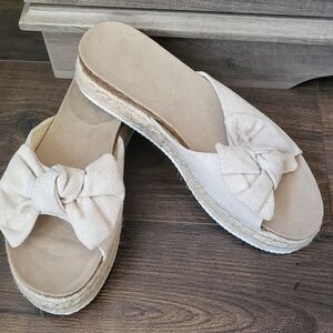 SHEIN Cream Bow Espadrille Slides
